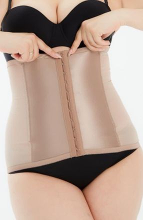 Rago Shapette Powermesh Satin Panel Waist Cincher in Mocha at Nordstrom, Size X-Large