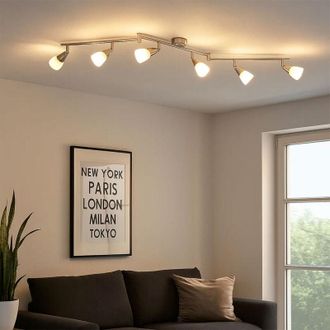 Globo Lighting Lampada da soffitto faretto regolabile da soggiorno lampada da soffitto 6 fiamme, vetro opalino, metallo cromato, 6x E14, LxH 145 x 19,5 cm