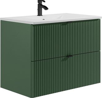 Vente-Unique Mueble de baño suspendido estriado con lavabo para encastrar - Verde mate - 80 cm - ZEVINI
