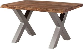 Massivmoebel24 Freeform 5 Tavolo Da Pranzo In Legno Di Sheesham - Verniciato Grigio / Gambe In Ferro X Argento Matt 140x90