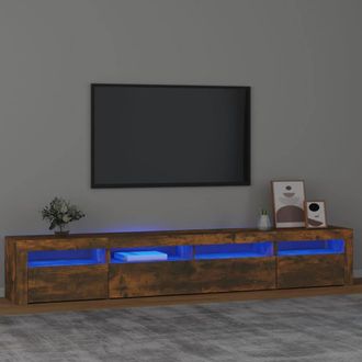 Berkfield Home TV Cabinet with LED Lights Smoked Oak 240x35x40 cm in Brown | Size: 240 x 35 x 40 cm