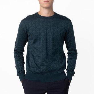Ferragamo Mens Green Gancini Jacquard Sweater, Size Small