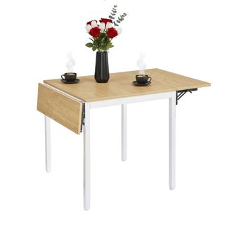 Relaxdays Relaxdays Mesa De Comedor Abatible, 2-4 Personas, 76x120x78 Cm, Ahorra Espacio, Cocina, Mdf Y Hierro, Natural/blanco