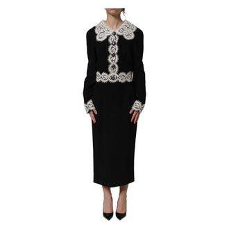 Dolce & Gabbana Midi Dresses, female, Black, Size: XS Cady Long-Sleeve Midi Dress