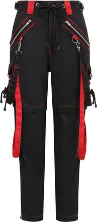 Banned Womens Gothic Punk Emo Strap Cargo Trousers - Red, Orange or Yellow (UK, Numeric, 10, Regular, Regular, Black/Red)