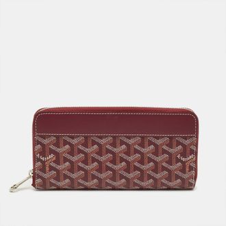Goyard Matignon Burgundy Coated Canvas And Leather Zip Around