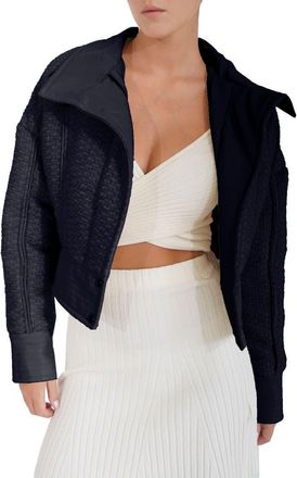 Belle & Bloom Mad Love Crop Bouclé Bomber Jacket in Navy at Nordstrom Rack, Size Medium