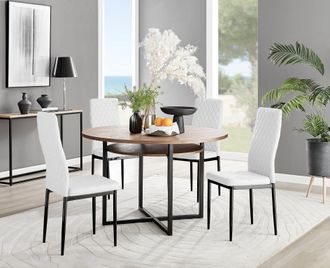 Furniturebox Adley Brown Wood Storage Dining Table & 4 Milan Black Leg Chairs in Off-White