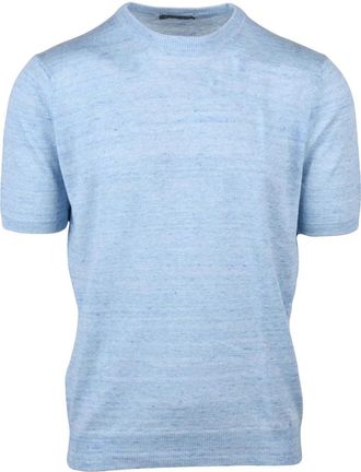 Filintrama Light Blue Short-Sleeve Linen-Cotton Pullover