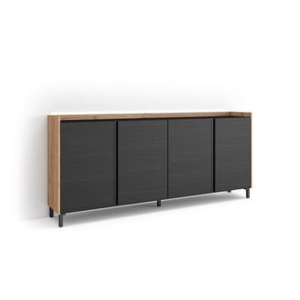 Skraut Home Aparador efecto madera negro y roble 207x35x91cm con patas