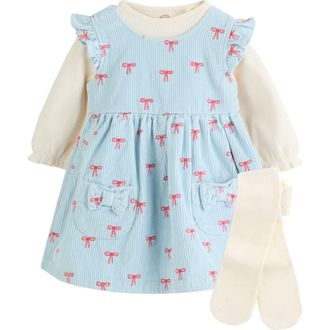 Next Bow Corduroy Pinafore Dress, Bodysuit & Socks Set in Blue at Nordstrom, Size 12-18M