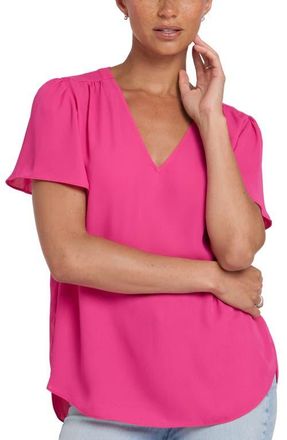NYDJ Pleated Back Flutter Sleeve Top in Pink Heart at Nordstrom, Size Xx-Small