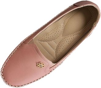 Generic Stylish Orthopedic Leather Shoes - All-Day Comfort for Women, Lightweight Slip on Stitched Flat-Soled Casual Walking Loafers (Pink, Adult, Women, 3.5,