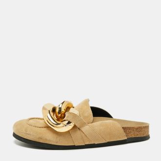J.W.Anderson J. w.anderson Beige Suede Chain Link Accents Flat Slide Sandals