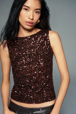 Elodie Sequined Sleeveless High Neck Top