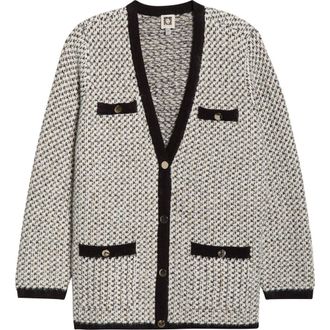 Anne Klein Contrast Trim Tweed Cardigan in White Dove Multi at Nordstrom, Size 1X