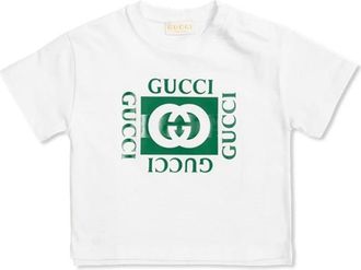 Gucci Tops, Heren, Wit, 86 CM, Katoen, Katoenen T-shirt met Interlocking GG Print