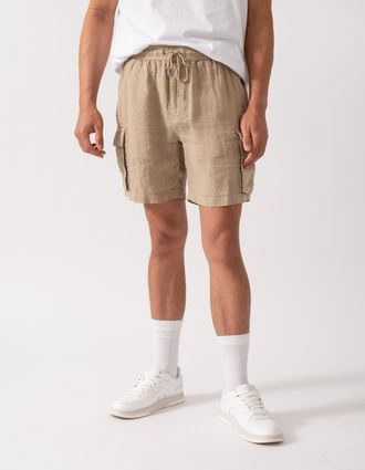GANT Mens 270 Regular Fit Drawstring Linen Cargo Shorts Fit in Tan - Size X-Large