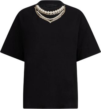 Liu Jo Zwarte Kralen Kraag Strass T-shirt - Dames - T-shirts - Zwart - M - Tops