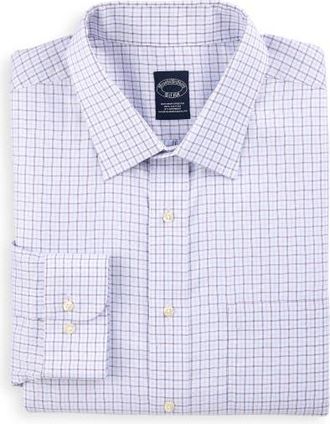 Brooks Brothers Big & Tall Non-Iron Tattersall Dress Shirt in Purple at Nordstrom, Size 18.5 - 36