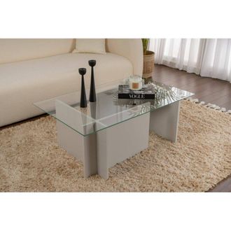 Dmora Dmora - Mesa De Caf&eacute; Azriel, Mesa De Centro Baja, Revistero Para Sof&aacute;, Estante De La Sala De Estar, 105x65 H40 Cm, Gris