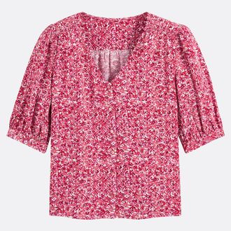 La Redoute Collections Blouse met V-hals, elleboogmouwen en bloemenprint