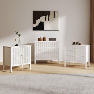 Melody Maison Wide 3 Drawer Chest Of Drawers & Pair Of Large Bedside Tables - Hales White Range