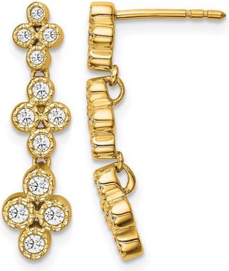 Diamond2Deal 14k Gold 3/8 ct Lab Grown Diamond Floral Bloom Dangle Earrings VS Clarity, D-E Color