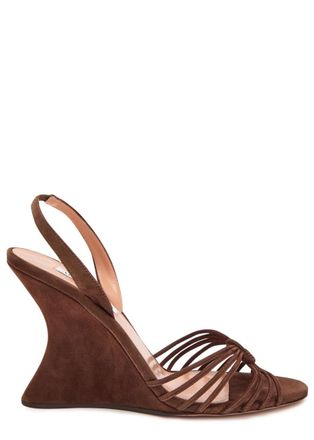 Aquazzura Aquazzura Serenity 95 Suede Wedge Sandals - Brown - 37 (IT37/ UK4)