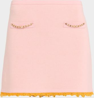 Casablanca Frayed Double-Faced Wool Mini Skirt