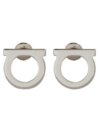 Ferragamo Silver Gancini Logo Stud Earrings