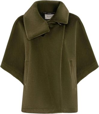 Manila Grace Panno Cape met Wijde Kraag - Dames - Jassen - Groen - Maat: S Poliester