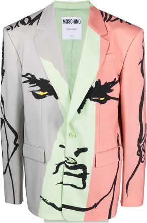 Moschino graphic-print single-breasted blazer - men - Acetate/Virgin Wool/Cupro - 56 - Grey