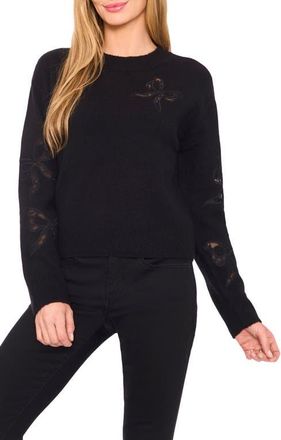 CeCe by Cynthia Steffe Lace Bow Inset Sweater in Rich Black at Nordstrom, Size Xx-Small