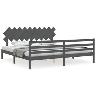Berkfield Home Bed Frame with Headboard Grey 200x200 cm Solid Wood