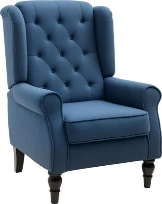 OEM Sill&oacute;n De Sal&oacute;n Con Reposabrazos Y Patas De Madera Butaca Carga 160 Kg Para Dormitorio Oficina Sala De Estar 74x86x102 Cm Azul