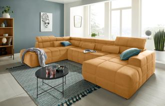 Domo Collection Wohnlandschaft »Brandon, whlw. mit Sitztiefenverstellung, whlw. Nierenkissen« mit Kopfteilverstellung, wahlweise Sitztiefenverstellung, U-Form