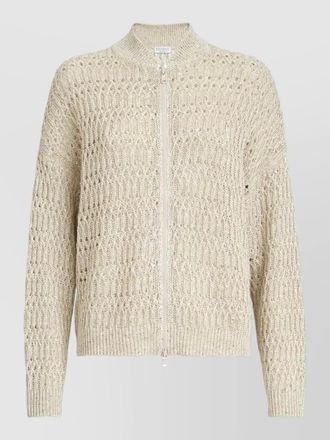 Brunello Cucinelli linen zip cardigan long sleeves ribbed trims