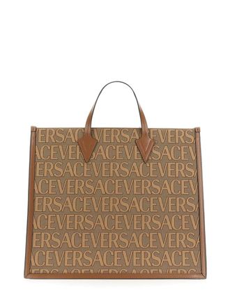 Versace Mens Shopper Bag With Allover Logo Multicolour Polyester Handbags Hand