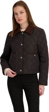 Elie Tahari Womens Haly Quilted Lightweight Water-Repellent Short Jacket w/Corduroy Collar