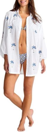 Tommy Bahama Catalina Coast Palm Cover-Up Shirt in White at Nordstrom, Size X-Large