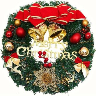 OEM Corona Navide&ntilde;a De 30 Cm, Guirnalda Para Puerta Con Adorno Navide&ntilde;o, Flor Navide&ntilde;a, Lazo Y Bayas Para Puerta Principal, Chimenea Y Decoraci&oacute;n De Pared