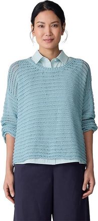 Eileen Fisher Crew Neck Sweater Womens Sweater Pale Sky : XL, Cotton