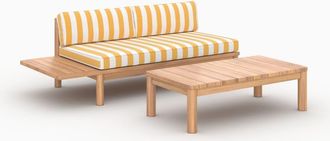 Rendez-Vous D&eacute;co Sal&oacute;n de jard&iacute;n para 2 personas de teca maciza y tela a rayas amarilla
