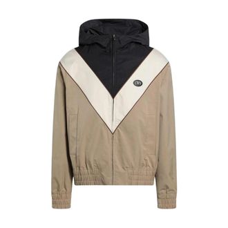 Valentino Chevron Hooded Jacket - Heren - Zomerjassen - Beige - L - Nylon - Jassen