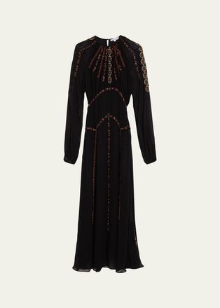 Veronica Beard Sylvette Embroidered Blouson-Sleeve Maxi Dress