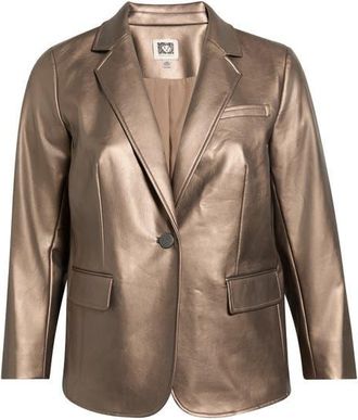 Anne Klein Metallic Faux Leather One-Button Blazer in Natural Clay Metalli at Nordstrom, Size 24W
