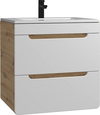 Vente-Unique Mueble de baño suspendido con lavabo encastrable - Color natural y blanco 60 cm - ARUBA