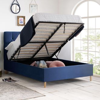 Birlea Velvet Fabric Ottoman Bed Frame Storage Loxley in Blue | Size: Small Double