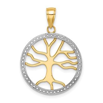 Diamond2Deal 14k Yellow Gold Rhodium Large Tree of Life Round Frame Charm